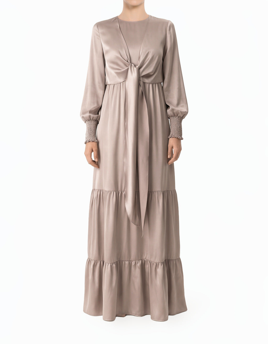 Pastel Dusty rose satin modest maxi dress