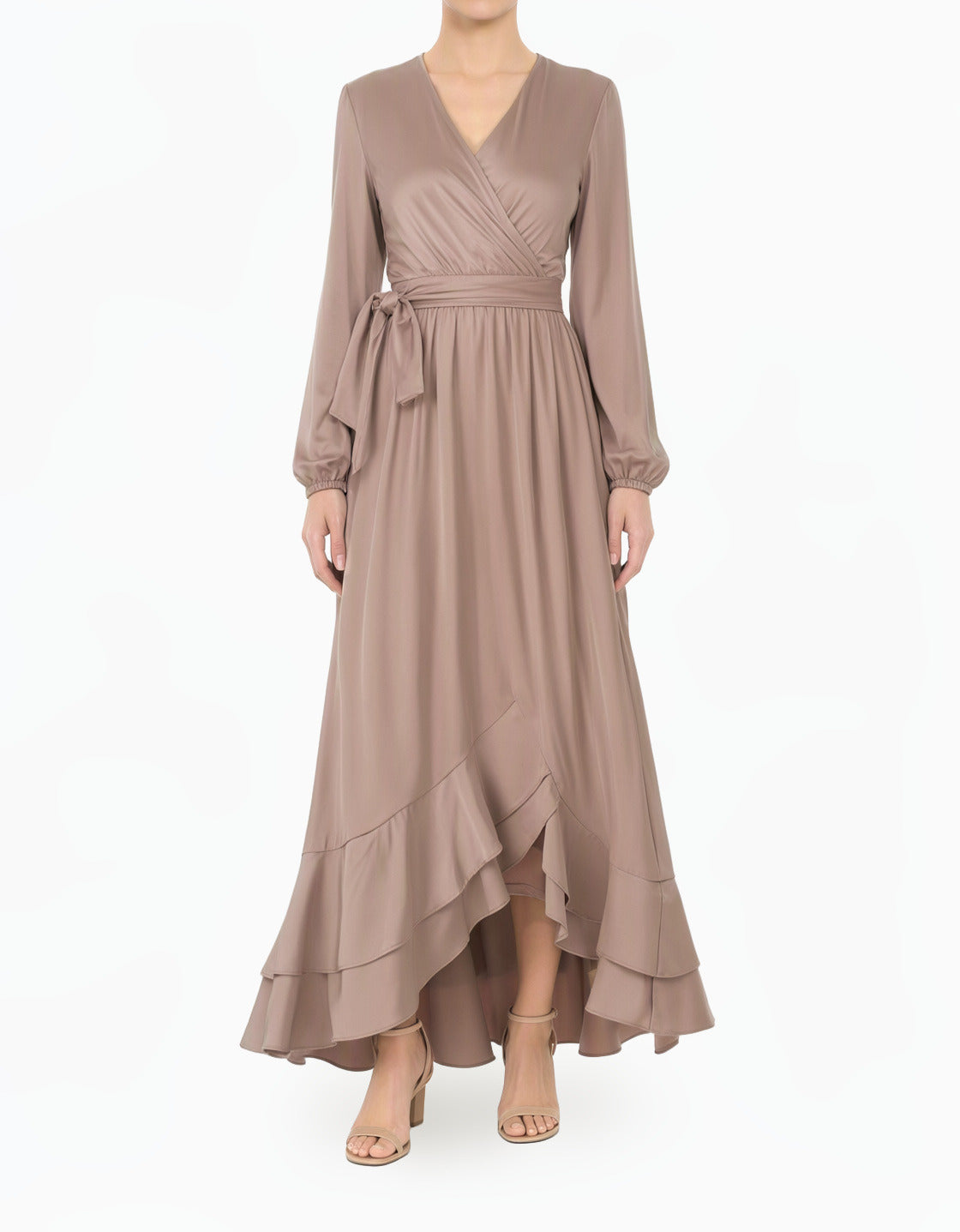 Dusty pearl Adore me satin long sleeve maxi dress