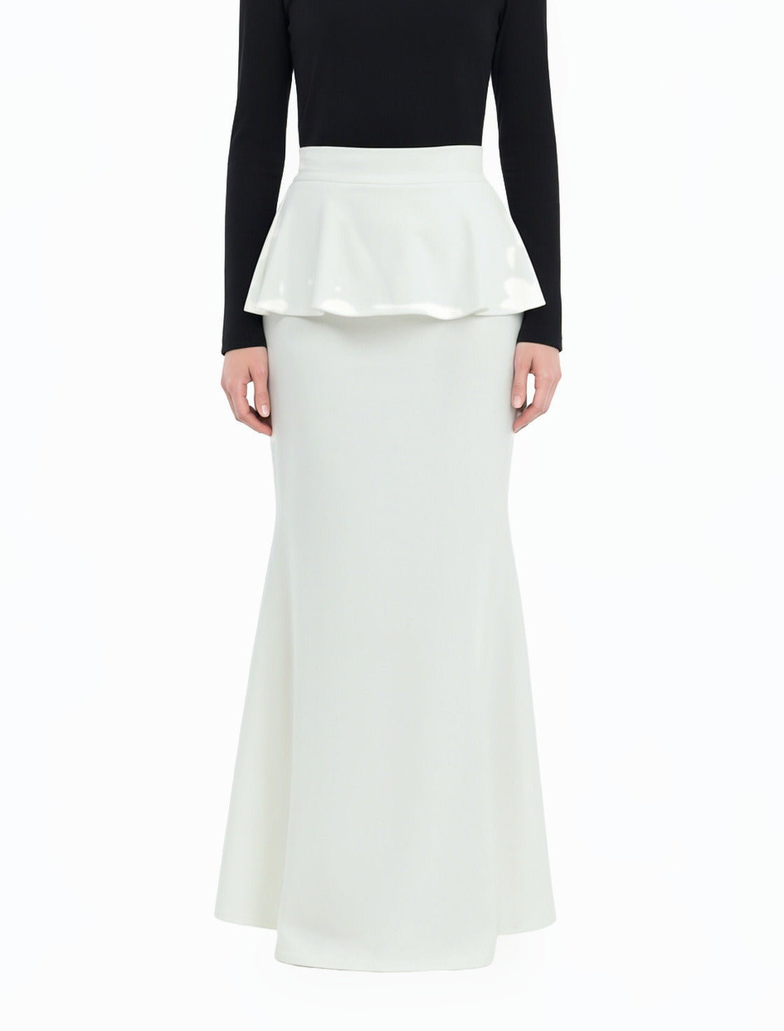 White Peplum Modest Maxi Skirt