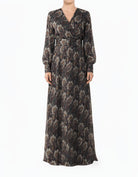 Black Pretty Paisley V-Neck Chiffon Shimmer Modest Maxi Dress