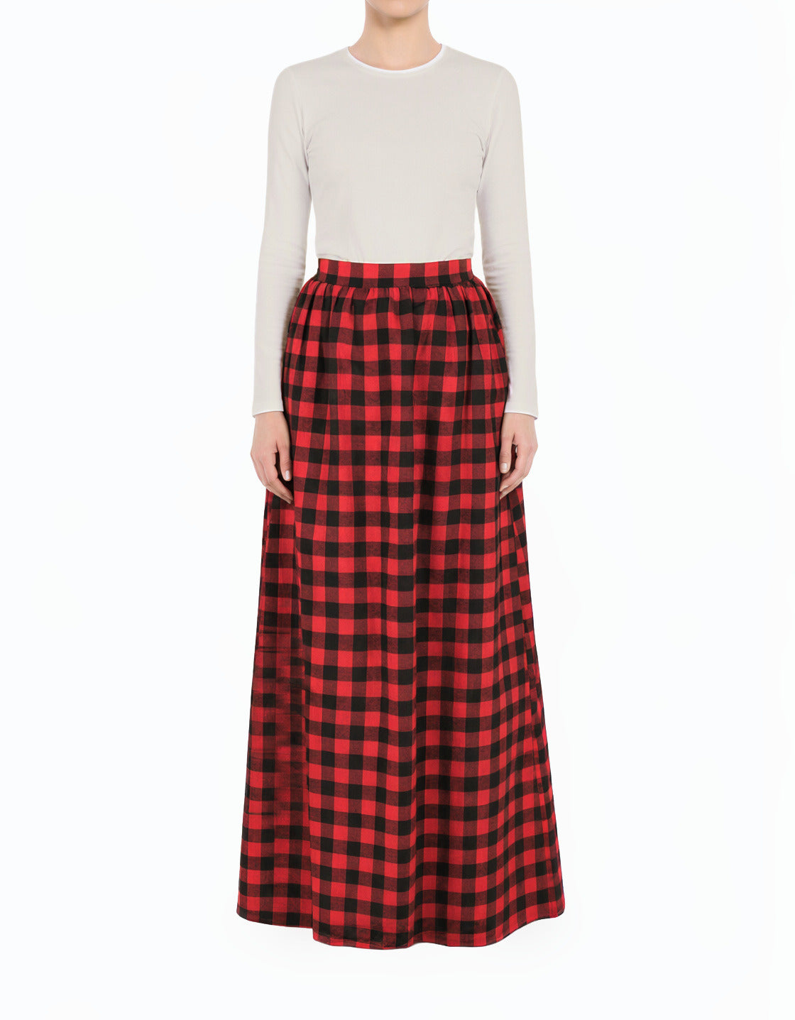 Red Plaid Modest Maxi Skirt