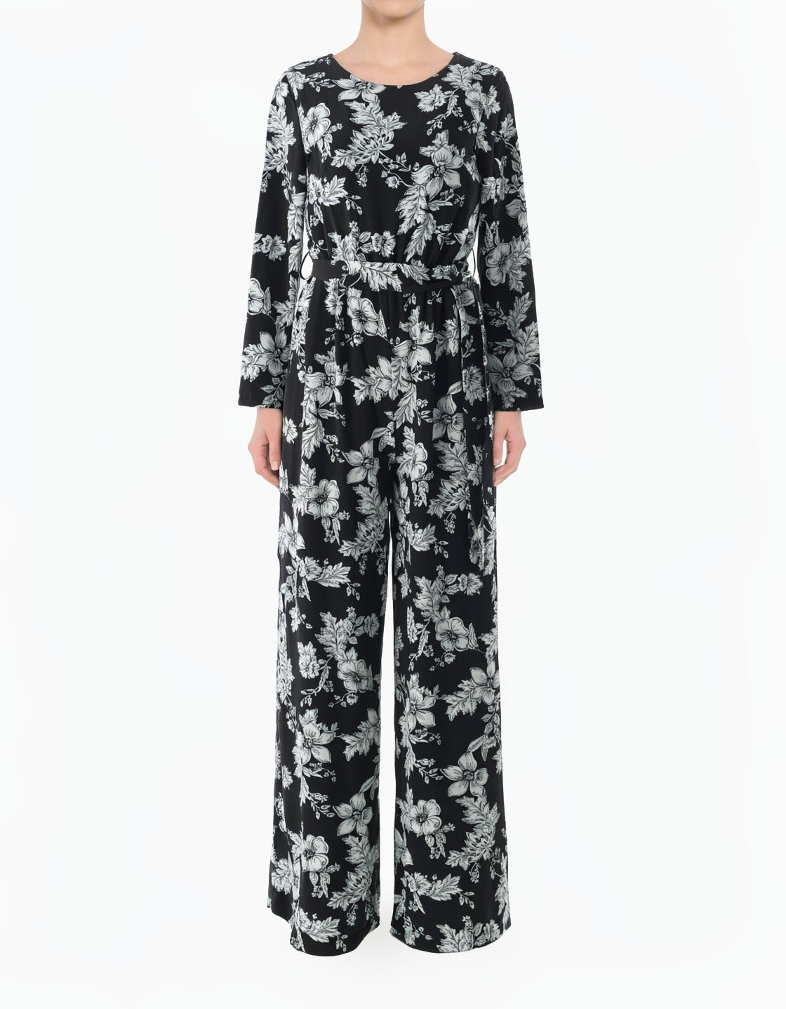 Black Regents Floral Modest Long Sleeve Jumpsuits