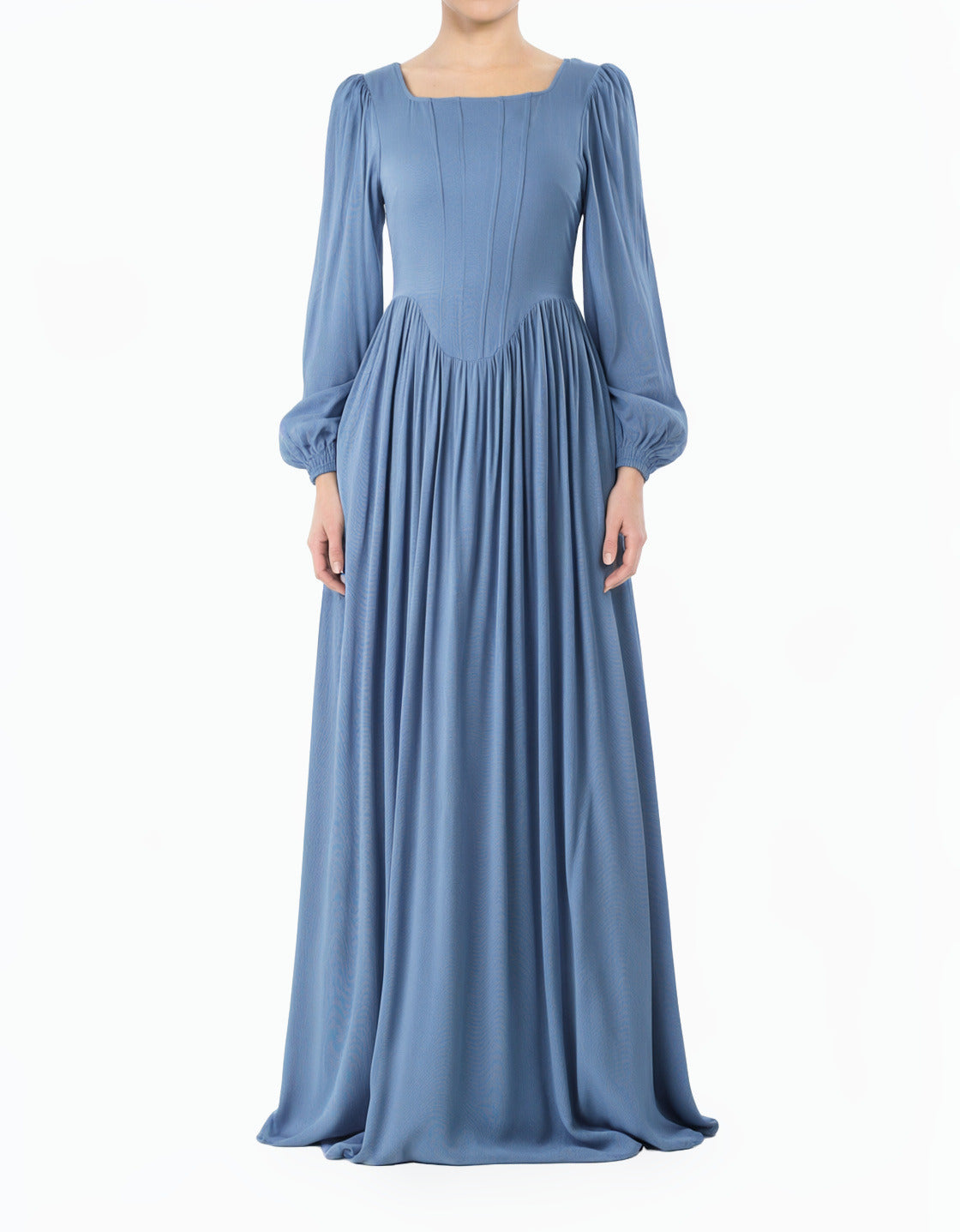 Dusty Blue Roxanne Modal cotton Corset modest maxi dress