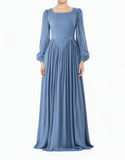 Dusty Blue Roxanne Modal cotton Corset modest maxi dress