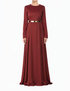 Maroon Take Me for a Dance Satin Modest Maxi Dress
