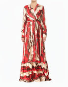 Ruby Red Satin Long Sleeve Modest Maxi Dress
