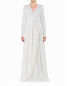 White Ruffles ribbed wrapped modest maxi dress