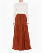 Rust-orange Shimmer Chiffon Tiered Modest Maxi Skirt