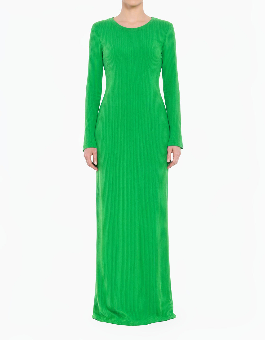green Sadia Ribbed Round Neck Modest Maxi Dress