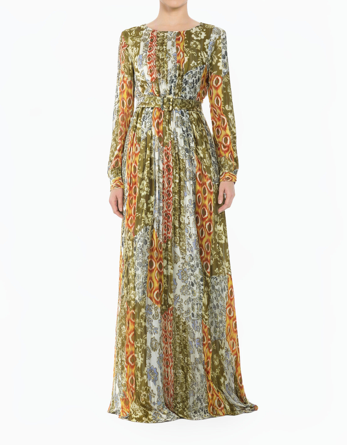 Safiyah  print silk chiffon shimmer maxi dress