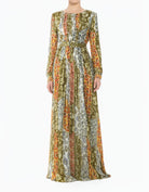 Safiyah  print silk chiffon shimmer maxi dress
