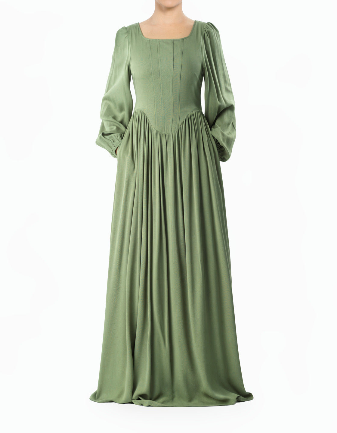 sage green Roxanne Modal cotton Corset modest maxi dress