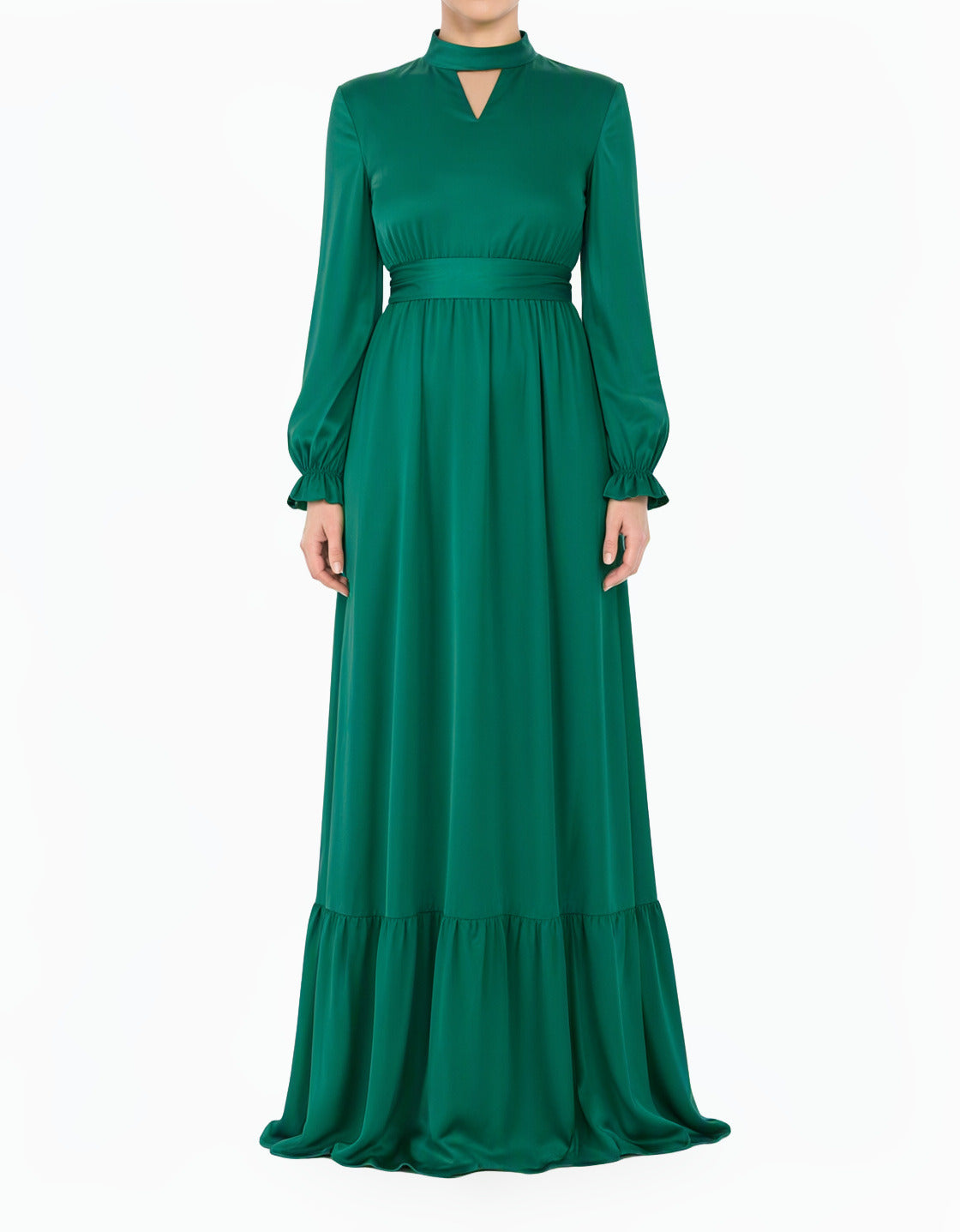 Green Satin dreamy romance modest maxi dress