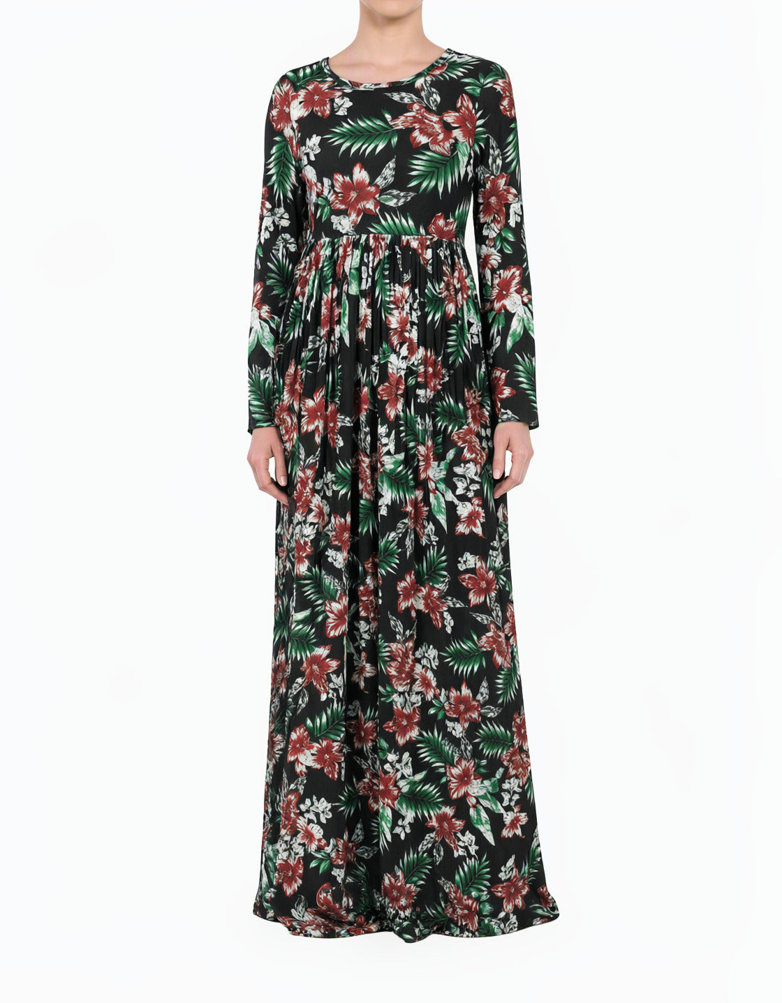 Seasonal Palms Pleated Modest Maxi Dress