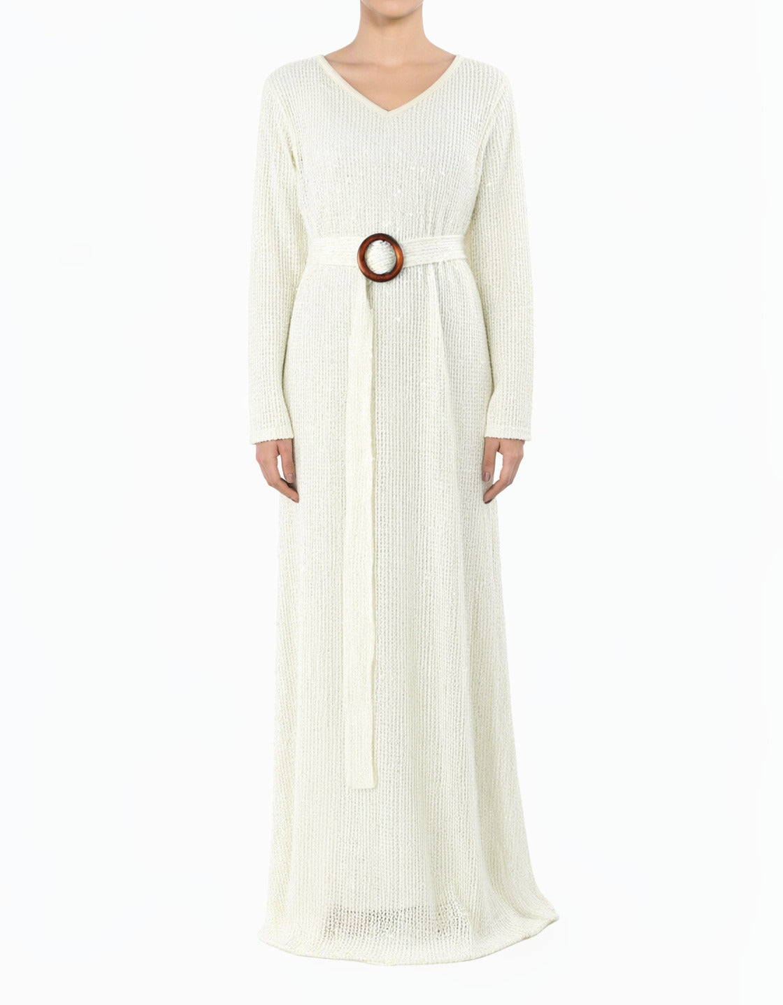 Ivory Sequin knit long sleeve modest maxi dress