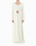 Ivory Sequin knit long sleeve modest maxi dress