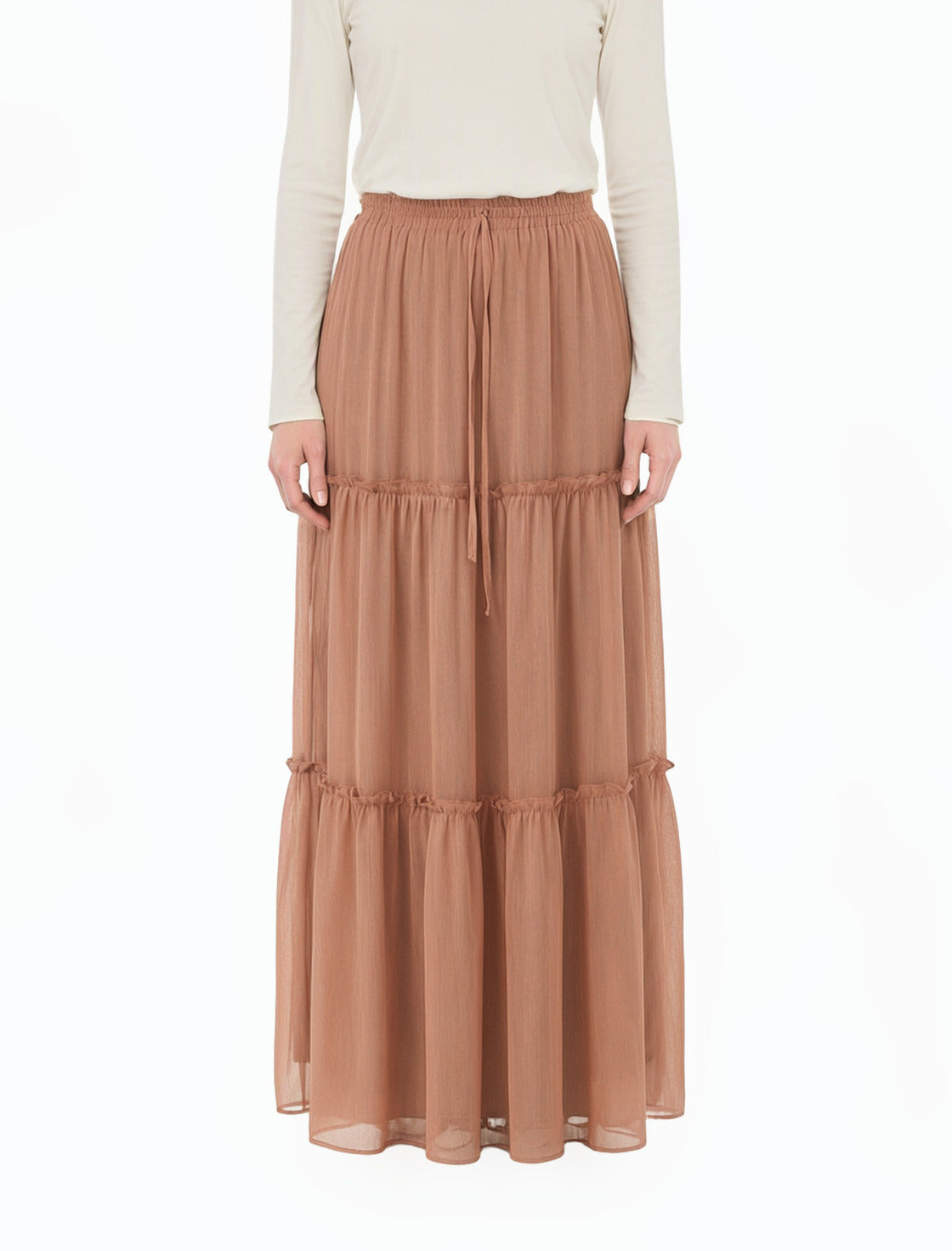 Blush Shimmer Chiffon Tiered Modest Maxi Skirt