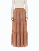 Blush Shimmer Chiffon Tiered Modest Maxi Skirt