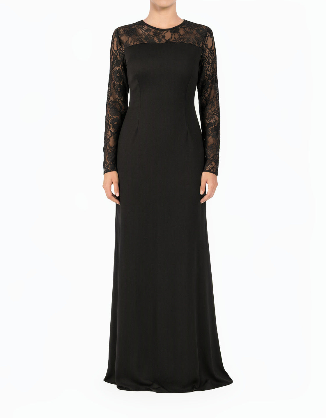 Black Shoulder Detail Lace Modest Maxi Dress