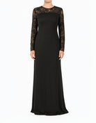 Black Shoulder Detail Lace Modest Maxi Dress