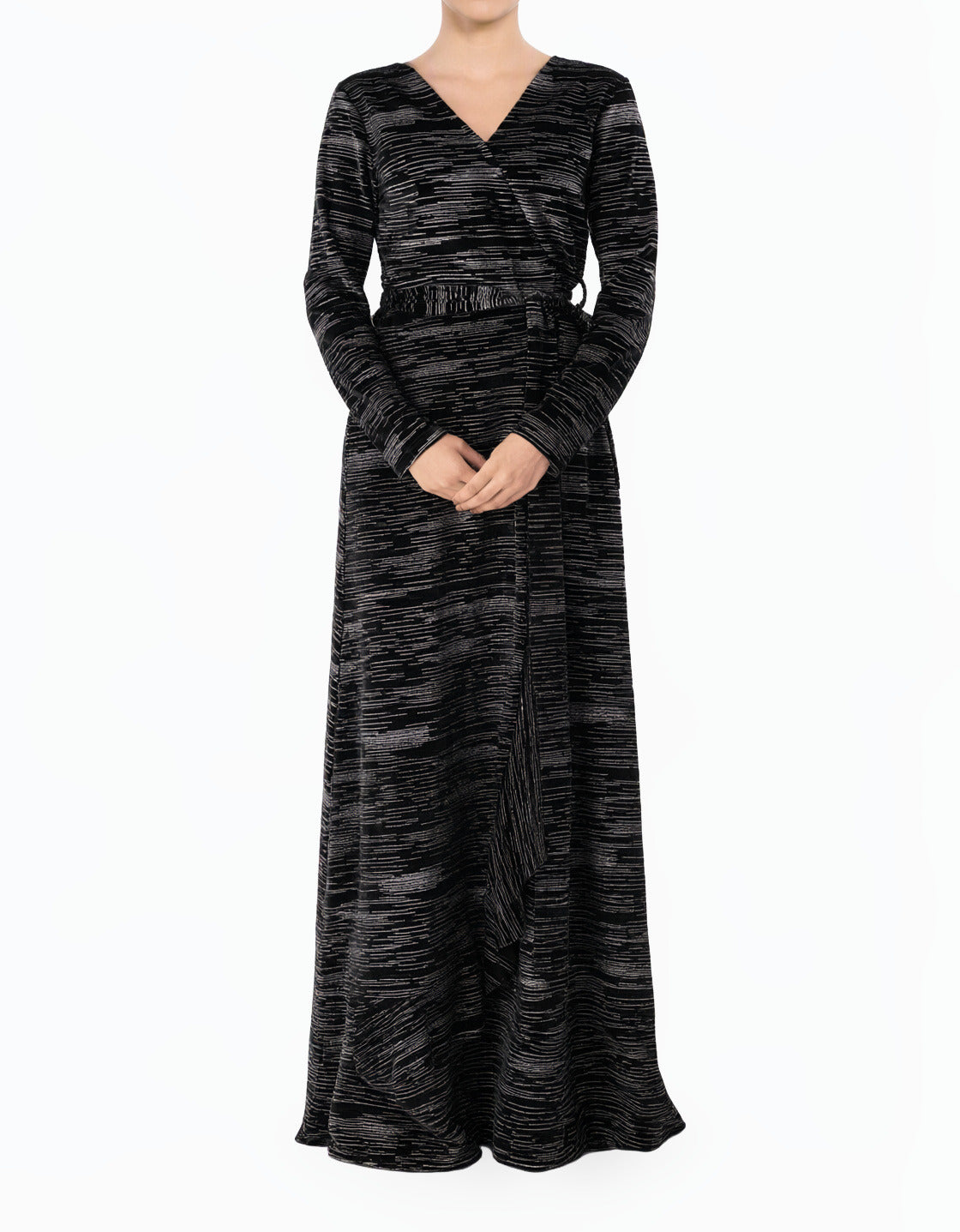 Sidra wrapped velvet long sleeve modest maxi dress