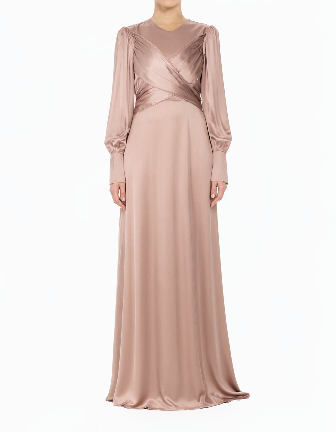 Pastel Mauve Sleek and Classy Satin Modest Maxi Dress