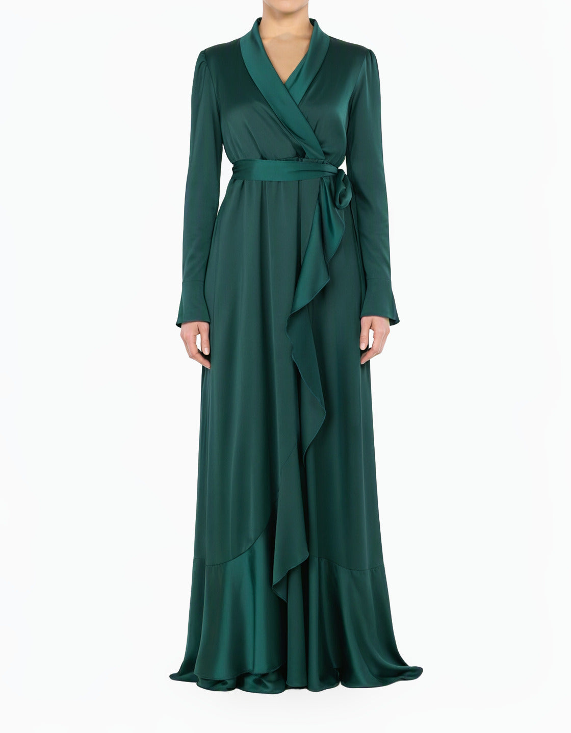 Emerald green So Classy Elegance Wrapped Satin Modest Maxi Dress