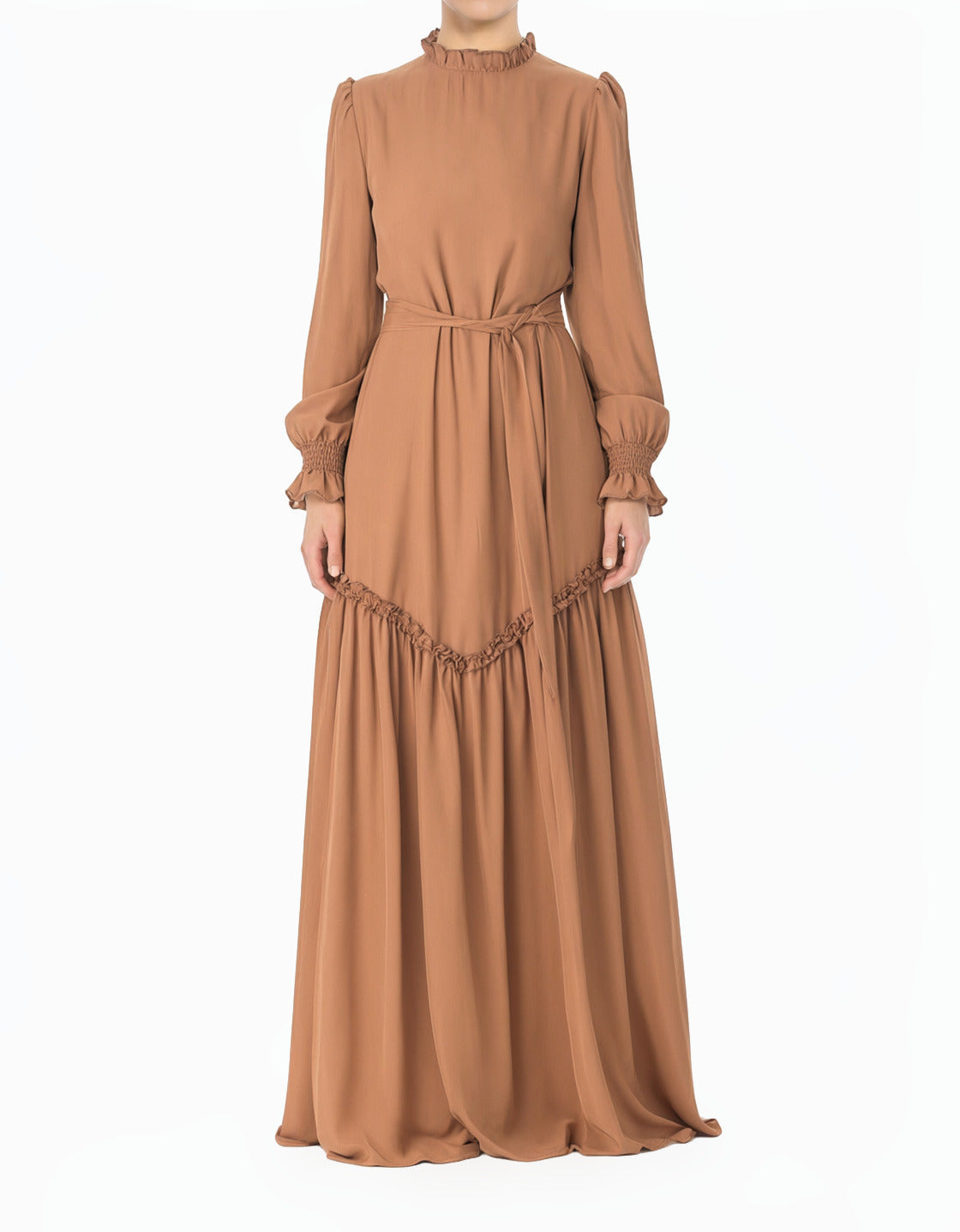 Soft Mocha Barcelona Long Sleeve Modest Maxi Dress