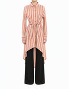 Apple cider Stripe linen Button Down Hi-Low Top