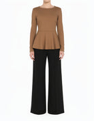 Tan Modest Long Sleeve Peplum Top