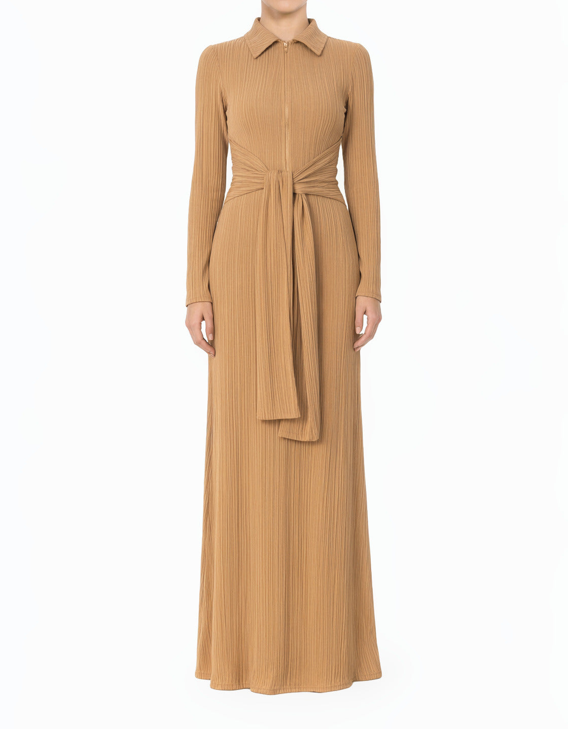 Tan So Chic Ribbed Bodycon Modest Maxi Dress