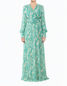 Teal Green Henna V-Neck Chiffon Shimmer Modest Maxi Dress