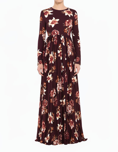 Maroon The Obliged Pleated Modest Maxi Dress
