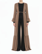 Coffee Cottagecore Tiered Ruffle Chiffon Modest Cardigan