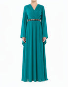 Turquoise Bell Sleeve Ballerina Modest Maxi Dress