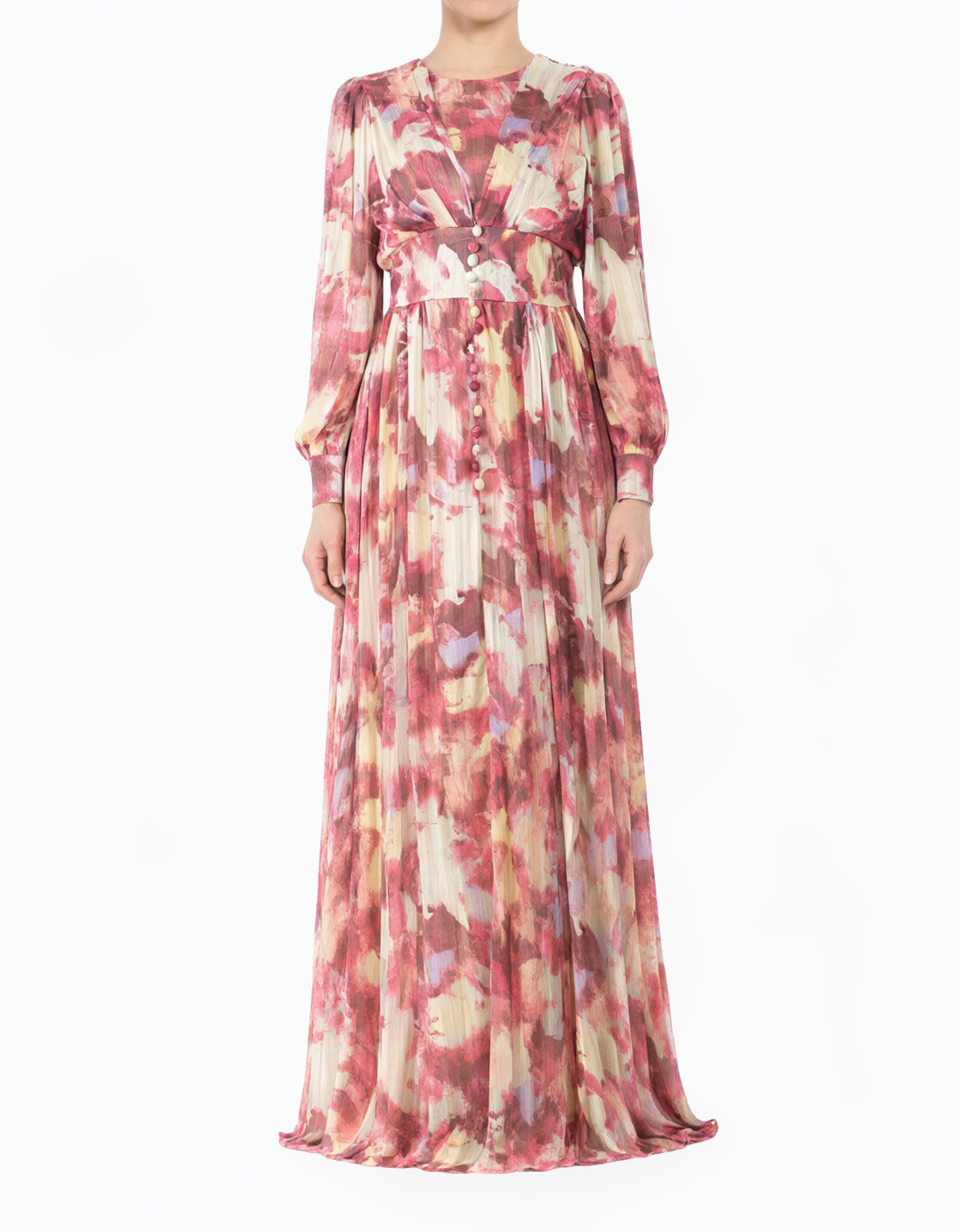 Pink watercolor dreamy floral modest maxi dress