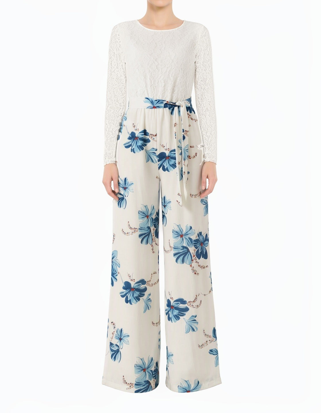White and Blue Floral Jumpsuits