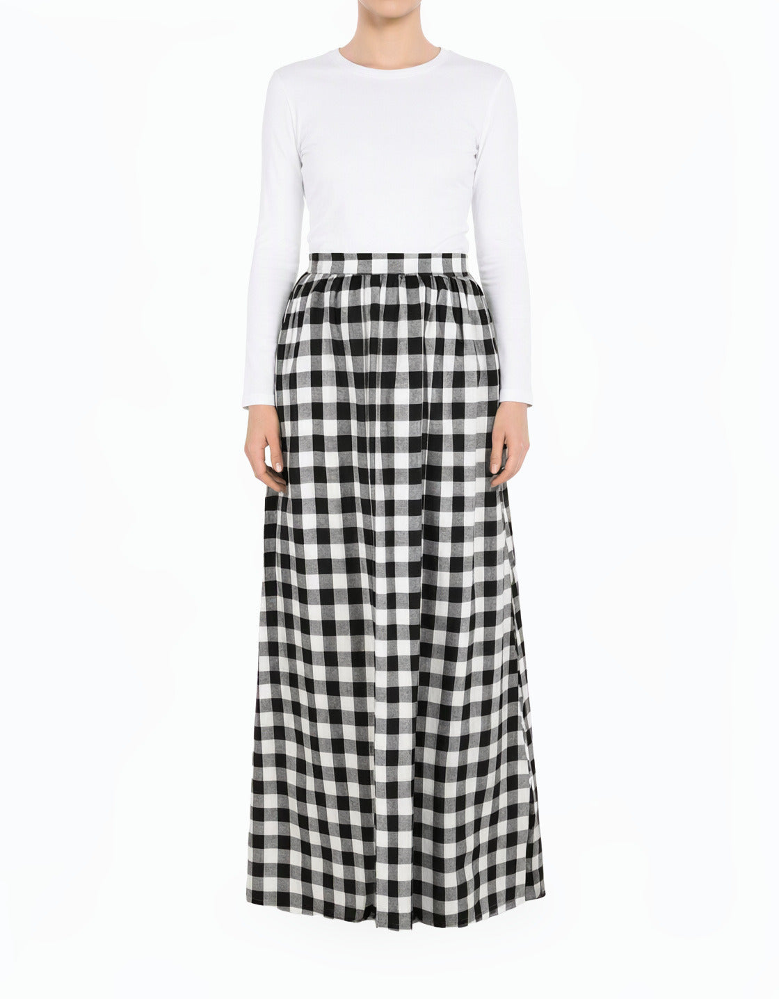 White Plaid Modest Maxi Skirt