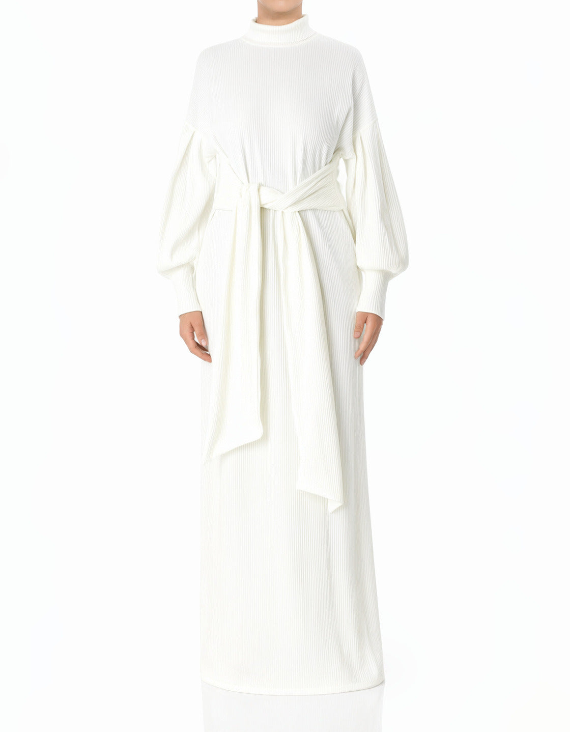 White Ribbed-Knit Turtleneck Sweater Modest Dress