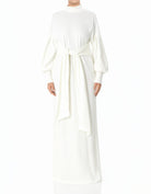 White Ribbed-Knit Turtleneck Sweater Modest Dress