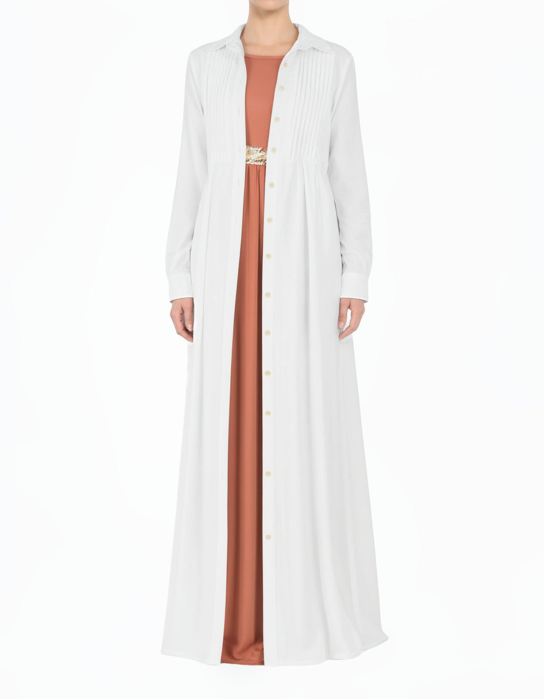White Tamara Button-Down Cardigan Modest Dress