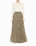 Ivory Wild Cheetah Tiered Modest Maxi Skirt