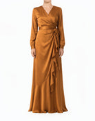 Caramel Wrapped Up in Satin Modest Dress