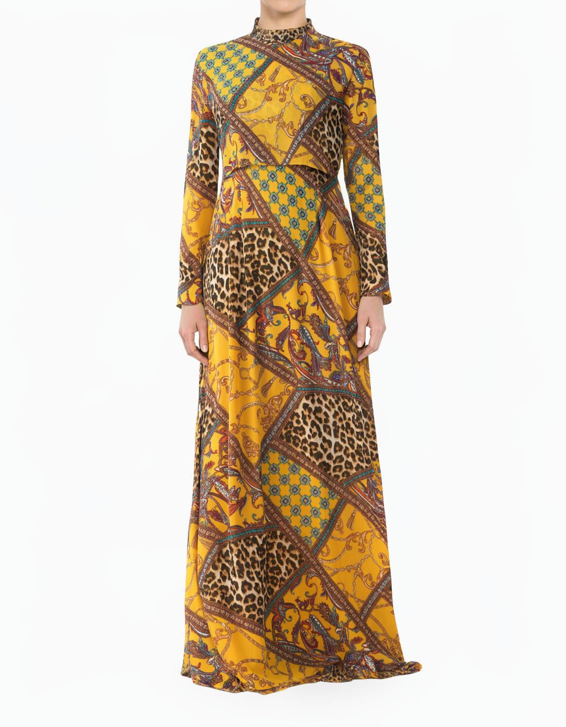 Yellow Mix Media Modest Maxi Dress