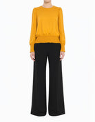 yellow Modest Long Sleeve Satin Scrunch Blouse