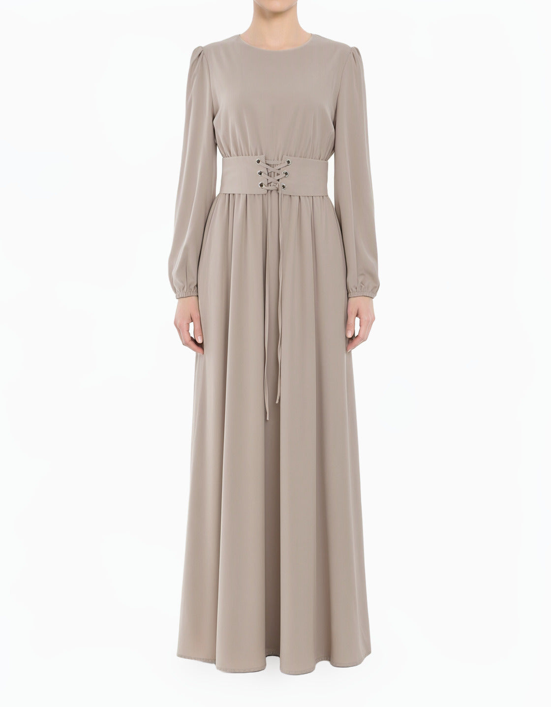 pearl Nude Yusra Elegant Edgy Modest Maxi Dress