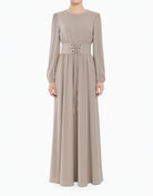 pearl Nude Yusra Elegant Edgy Modest Maxi Dress