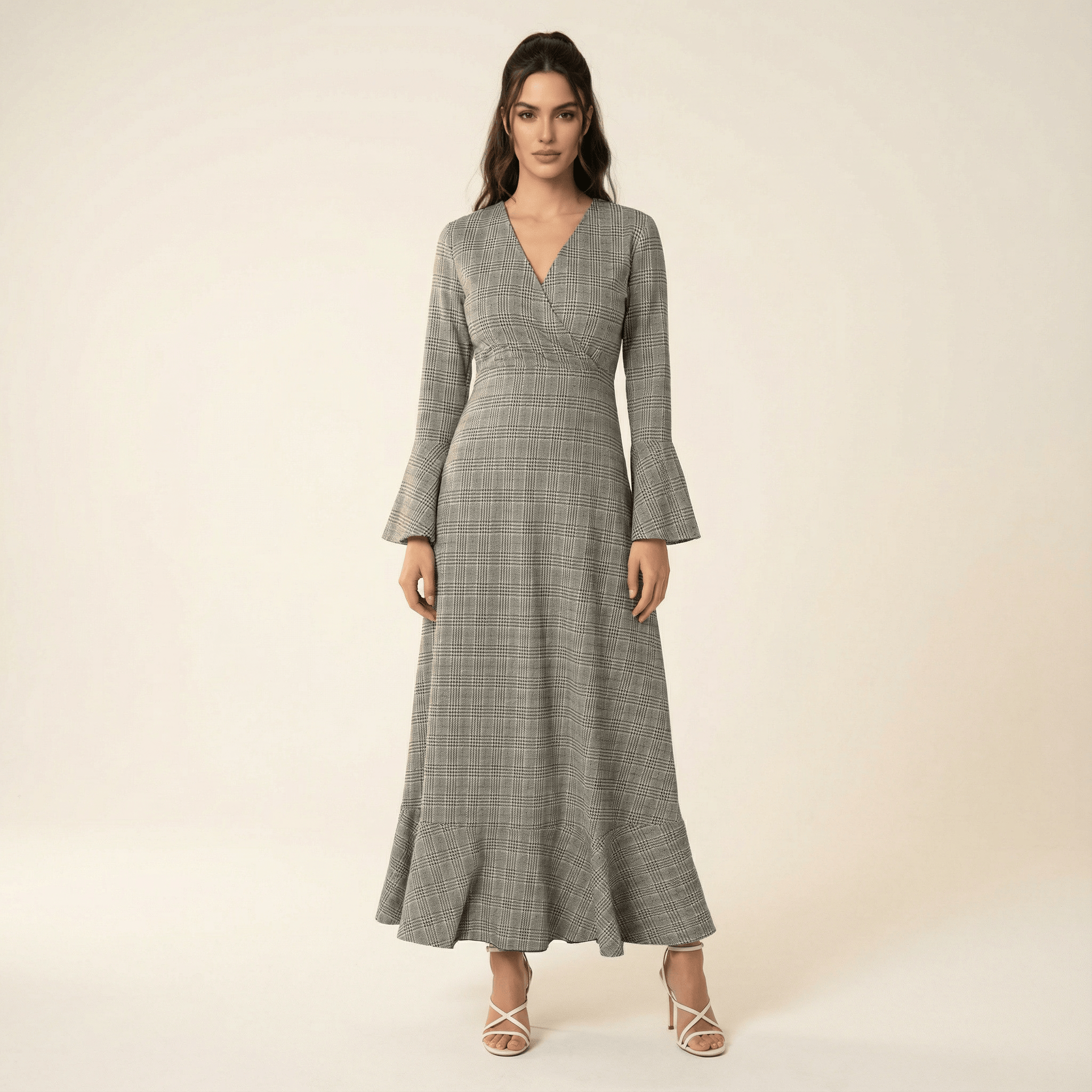 Houndstooth print maxi dress b Kabayare