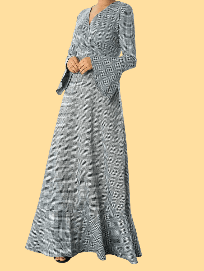 Houndstooth print maxi dress b Kabayare