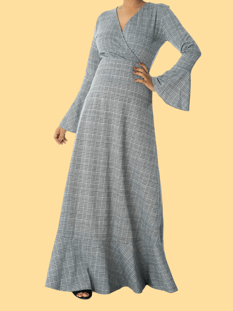 Houndstooth print maxi dress b Kabayare